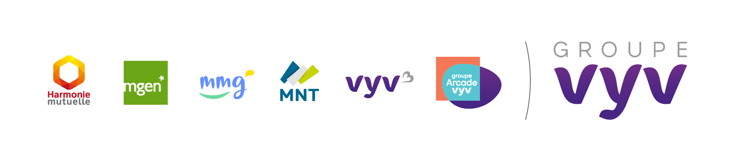 Marques du Groupe VYV : Harmonie Mutuelle, MGEN, MMG, MNT, SMACL Assurances, VYV³, Arcade-VYV
